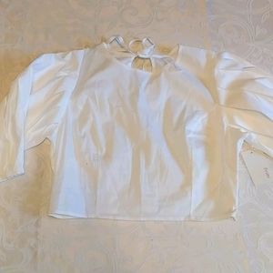 Primi Bubble Sleeve Woven Cropped Blouse Top